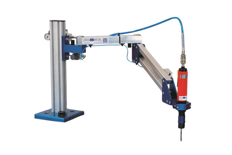 CREA-TAPP Gewindeschneidvorrichtung mit Alu-Säule auf Fussplatte, Gelenkarm und Druckluftmotor mit Gewindebohrer