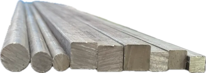 Rund-, Vierkant- und Flachstahlstangen mit Blick auf die Stirnseiten, Materialspektrum der CREA-WHEEL 15mm RRM
